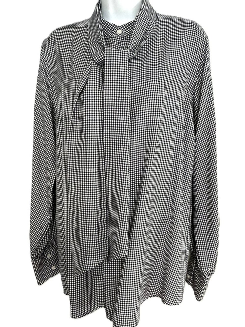8 by Yoox Gingham Wool Cotton Blouse Black White Size 42 Italy
